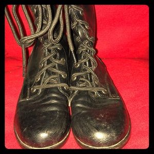 Black leather combat boots
